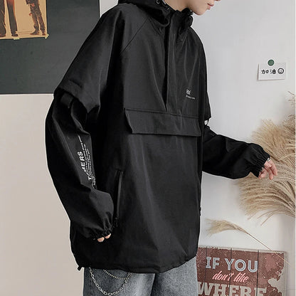 2024 New Autumn Streetwear Men Jackets Zipper Up Jacket Windbreaker Harajuku Thin Coats Loose Harajuku Oversized Outwear
