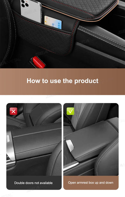 SEAMETAL Car Arm Rest Cover Cushion Wear-Resistant Center Console Box Protector Anti Slip Armrest Box Pad with Storage Pocket