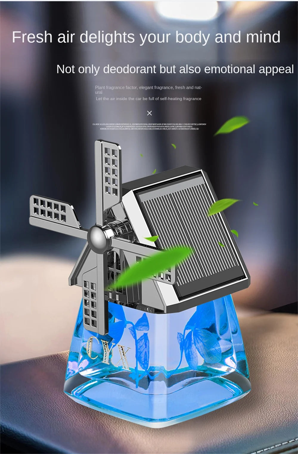 Auto Instrument Panel Air Freshness Solar Energy Deodorization Rotation Windmill Design Light Solid Perfume Car Durable