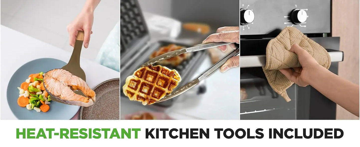 Nutrichef 22-Piece Maroon Marble Non-Stick Cookware Bakeware Set Professional Home Kitchen Collection with Multi-Sized Pot Pans