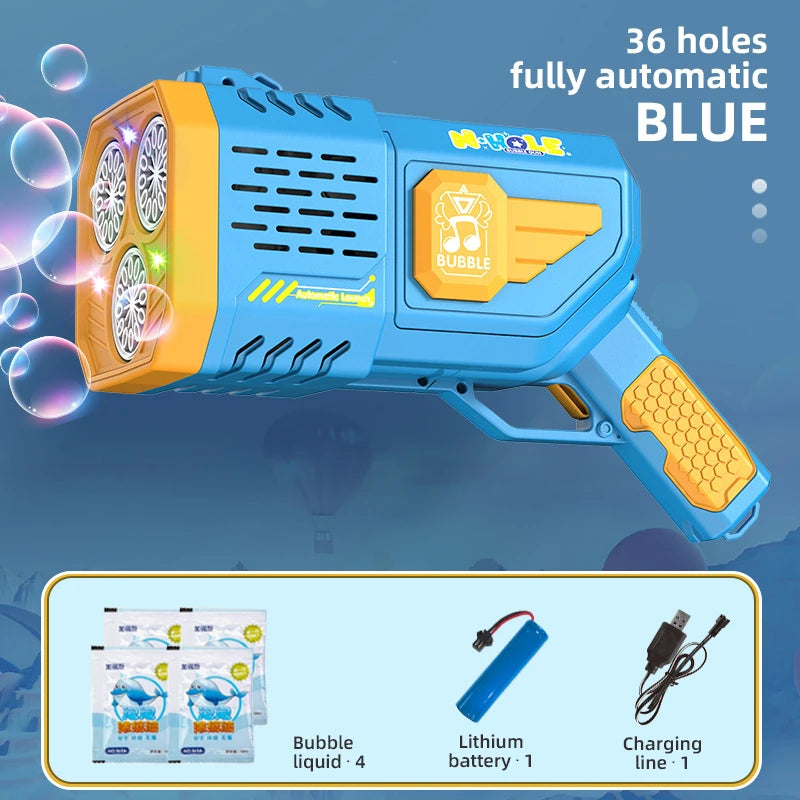 Pistolet à bulles automatique Machine à bulles de savon électrique LED N-Hole Bubble Maker Blower Bubble Guns Jouet Jeu de plein air Cadeau de fête de mariage