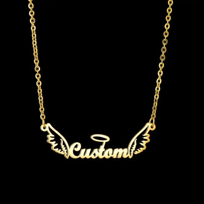 Atoztide New Personalized Custom Name Wing Necklaces Letters Stainless Butterfly Pendant Chain for Women Christmas Jewelry Gift