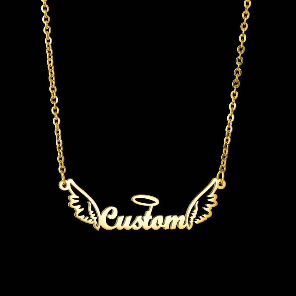 Atoztide New Personalized Custom Name Wing Necklaces Letters Stainless Butterfly Pendant Chain for Women Christmas Jewelry Gift