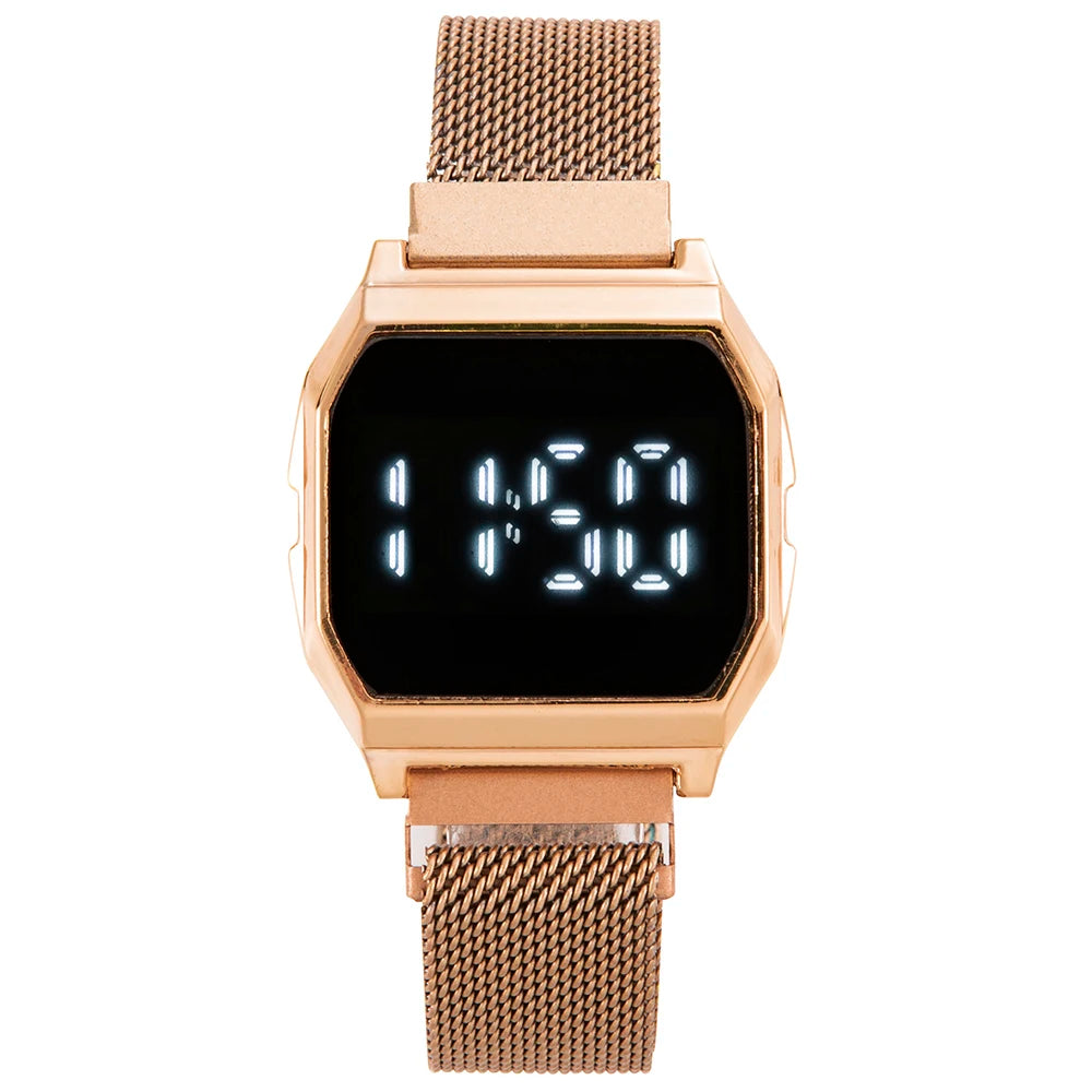 Simple Square LED Watch for Men Women Luxury Gold Men's Digital Watch Metal Mesh Strap Fashion Mens Electronic Watch Male Clock