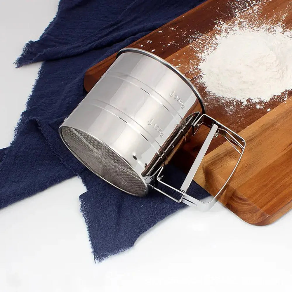 Stainless Steel Flour Sifter Powder Sieve Handheld Flour Sifter Powder Sieve Cup Double-Layer Hand Filter Powder Sieve Hand-Cran