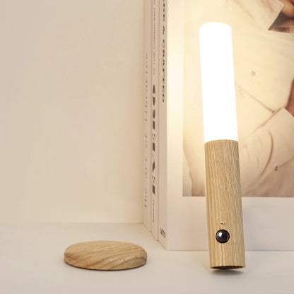 Luz LED de pared portátil e inteligente para interiores, luz nocturna para pasillo, carga USB, sensor de movimiento con grano de madera, activación por inducción