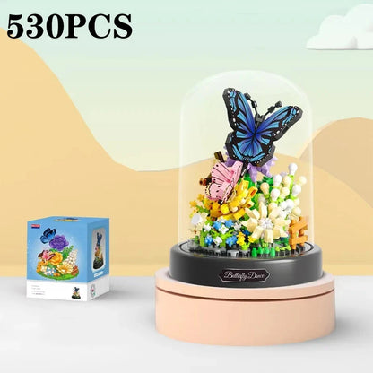 Balody Bee Butterfly Flower Bonsai Building Blocks Insect Plant Potted Model Bricks With Dust Cover DIY Toy For Kid Holiday Gift