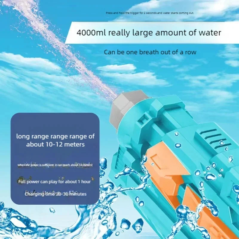 Automatic Large Capacity Water Gun with Bag Rechargeable Continuous Water Spray Electric Toy Outdoor Beach Pool Fight Water Toys