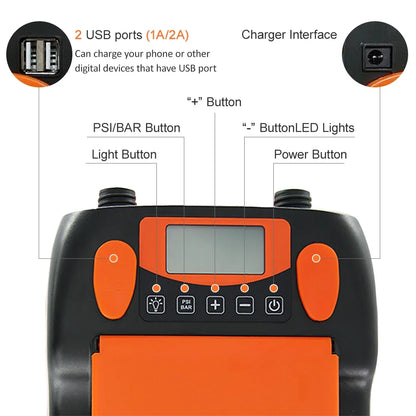 Bomba de aire inteligente de doble etapa con 6 autobuses, pantalla LCD, soporte de bomba eléctrica, gonflage y dégonflage, 16PSI, 6000mAh