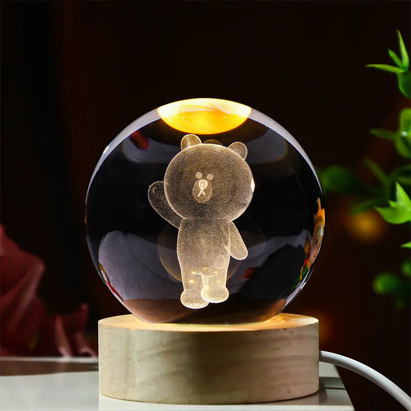 6cm 3d Crystal Ball Led Night Stitch Pikachu Doraemon A Dream Hellokitty Desktop Decoration Lamp Laser Carving Children Gifts