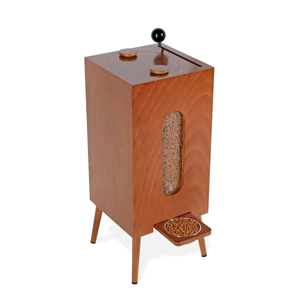 Pet Feeding Bowl 10L Large Capacity Storage And Dispenser Dog Feeder Wooden Cat Food Bowl