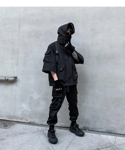 2022 Autumn Winter Hip Hop Techwear Cargo Jacket Men's Harajuku Casual Hooded Jackets Tactical Hooded Coats Streetwear