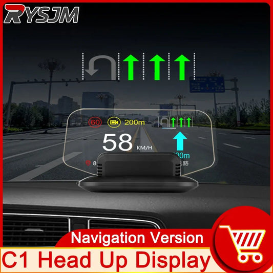 C1 Car Navigation Projection HUD Head Up Display Speedometer  Multiple Interfaces Car Accessories on Screen Overspeed Alarm