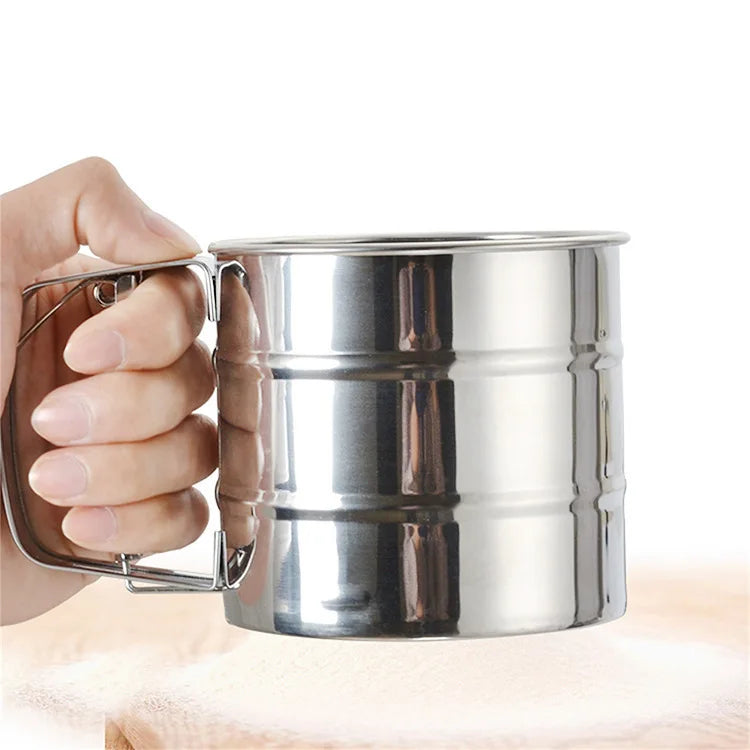 Stainless Steel Flour Sifter Powder Sieve Handheld Flour Sifter Powder Sieve Cup Double-Layer Hand Filter Powder Sieve Hand-Cran