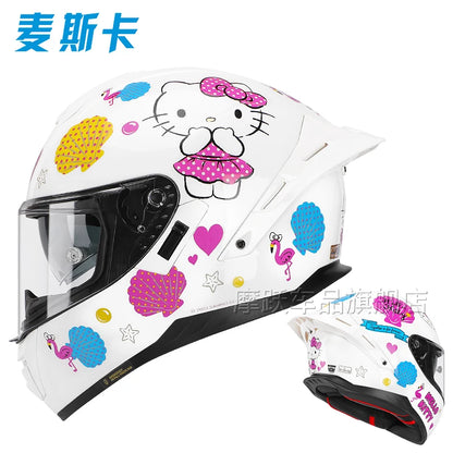 Sanrio Genuine Hello Kitty Motorcycle Helmet Full Face Racing Helmets Offroad Motorcycle Helmet Motorbike Kawaii Xmas Girl Gift