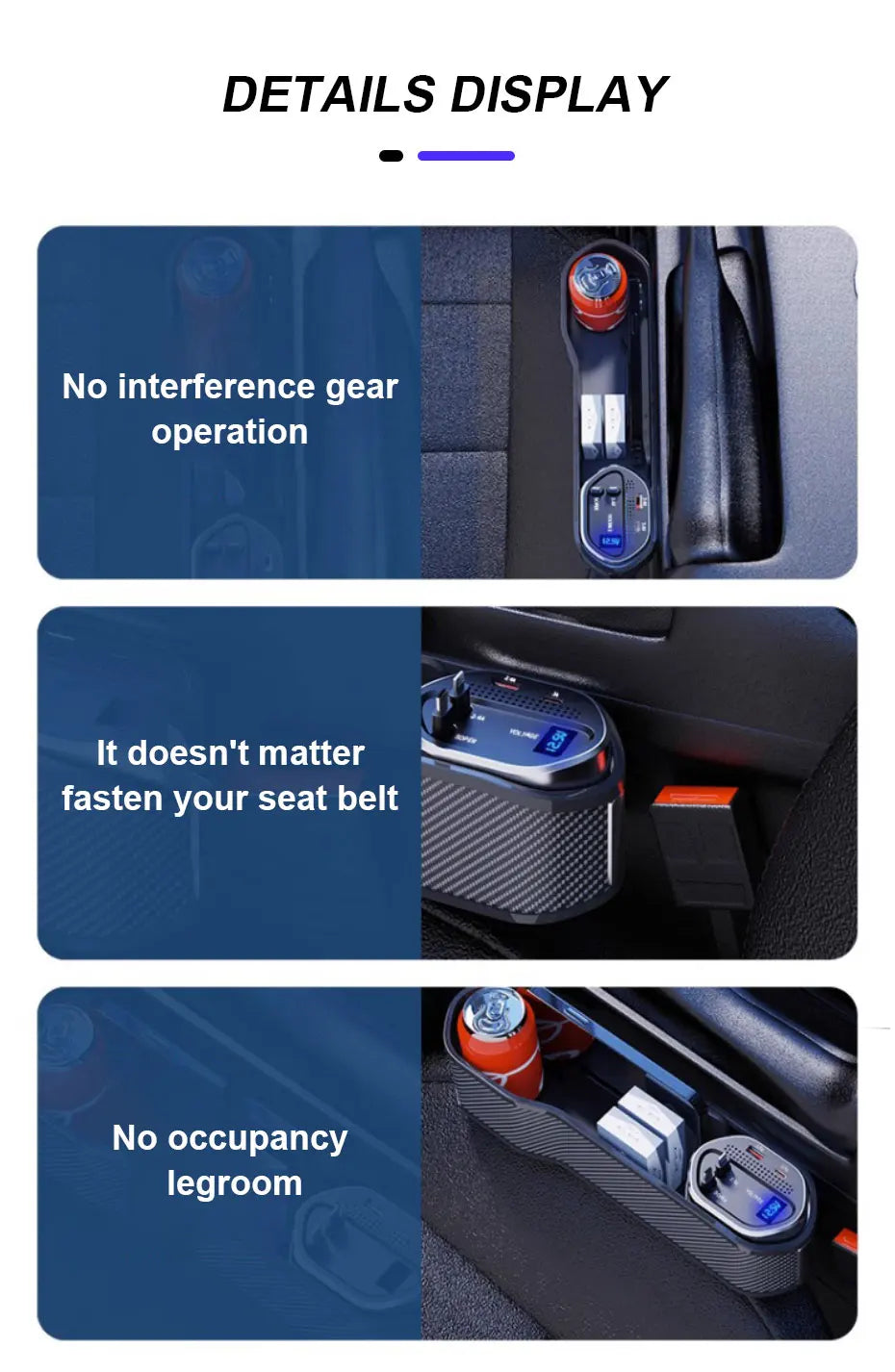 SEAMETAL Wireless Charging Car Seat Gap Organizer with 40W USB-C/Lightning Fast Charge Cable Auto Center Console Storage Box