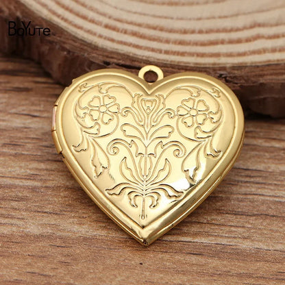BoYuTe (10 Pieces/Lot) Metal Brass 30MM Heart Shaped Floating Locket Pendant Can Open Photo Locket Jewelry Accessories
