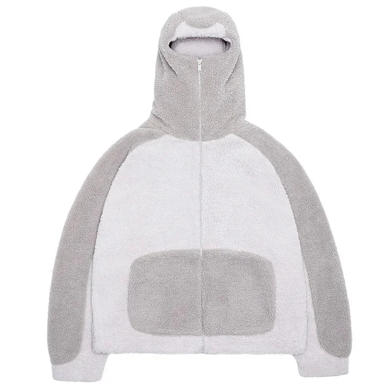 Autumn Winter Lamb Wool Fashion Loose Men's Jacket Contrast Patchwork Hooded Zipper Coat Plush Thicking Warm Couple Clothing