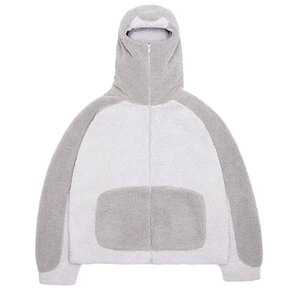 Autumn Winter Lamb Wool Fashion Loose Men's Jacket Contrast Patchwork Hooded Zipper Coat Plush Thicking Warm Couple Clothing