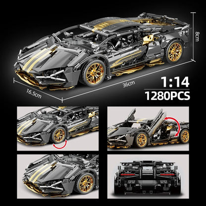 1280 pièces 1:14 blocs de construction voiture MOC City Speed ​​véhicule de course automobile de luxe avec super coureurs briques jouets pour enfants cadeau.