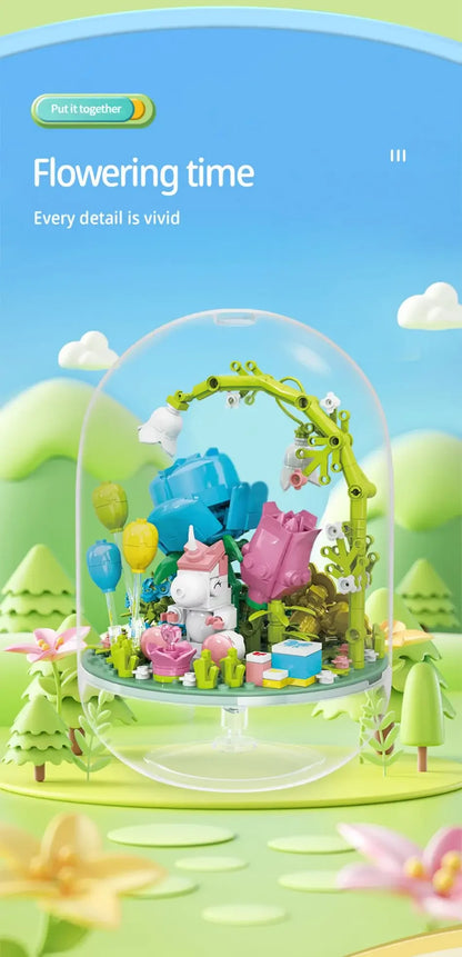 Succulent Plant Potted Building Blocks Insect Flower Model Bricks Set With Dust Cover Children's Educational Toys Adult Gifts
