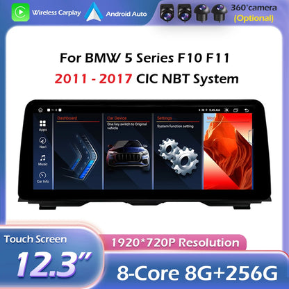Android 14 Wireless CarPlay For BMW 5 Series F10 F11 2011 - 2017 CIC NBT System Car Radio Multimedia Video Player Navigation GPS