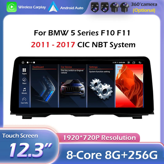Android 14 Wireless CarPlay For BMW 5 Series F10 F11 2011 - 2017 CIC NBT System Car Radio Multimedia Video Player Navigation GPS