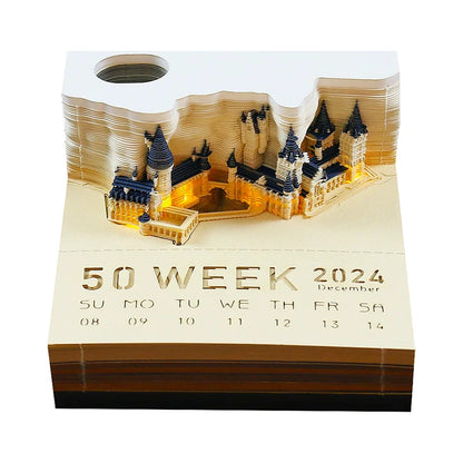 Omoshiroi Block 3D Notepad 2024 Calendar 3D Sakura Tree House Memo Pad Cute Block Notes 3D Sticky Notes Christmas New Years Gift
