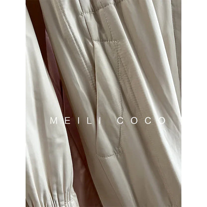 ALSEY Miyake Pleated Solid Collar Hooded Fashion Women's Jacket 2024 Autumn Winter New Long-sleeved Slim Lengthened Windbreaker
