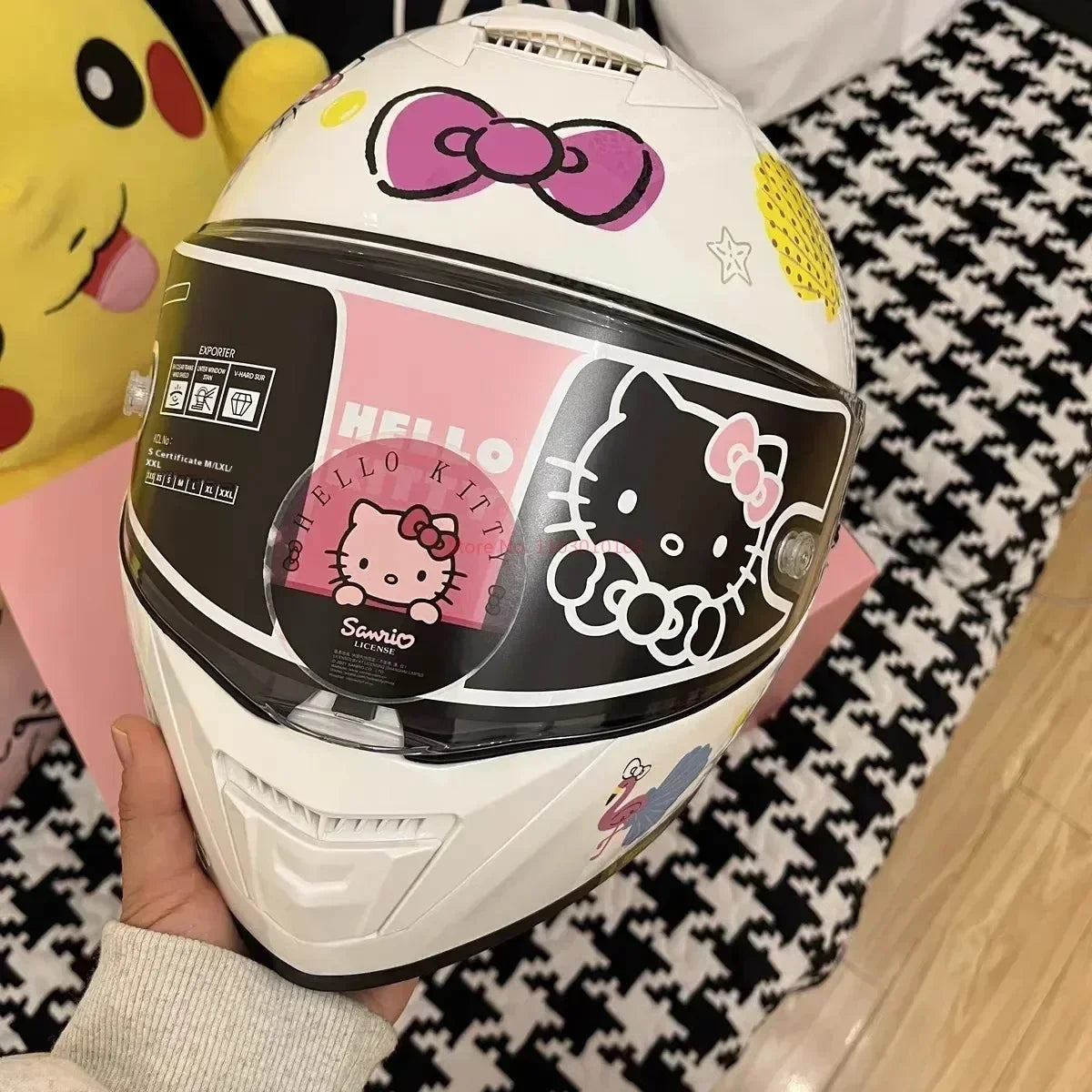 Sanrio Genuine Hello Kitty Motorcycle Helmet Full Face Racing Helmets Offroad Motorcycle Helmet Motorbike Kawaii Xmas Girl Gift