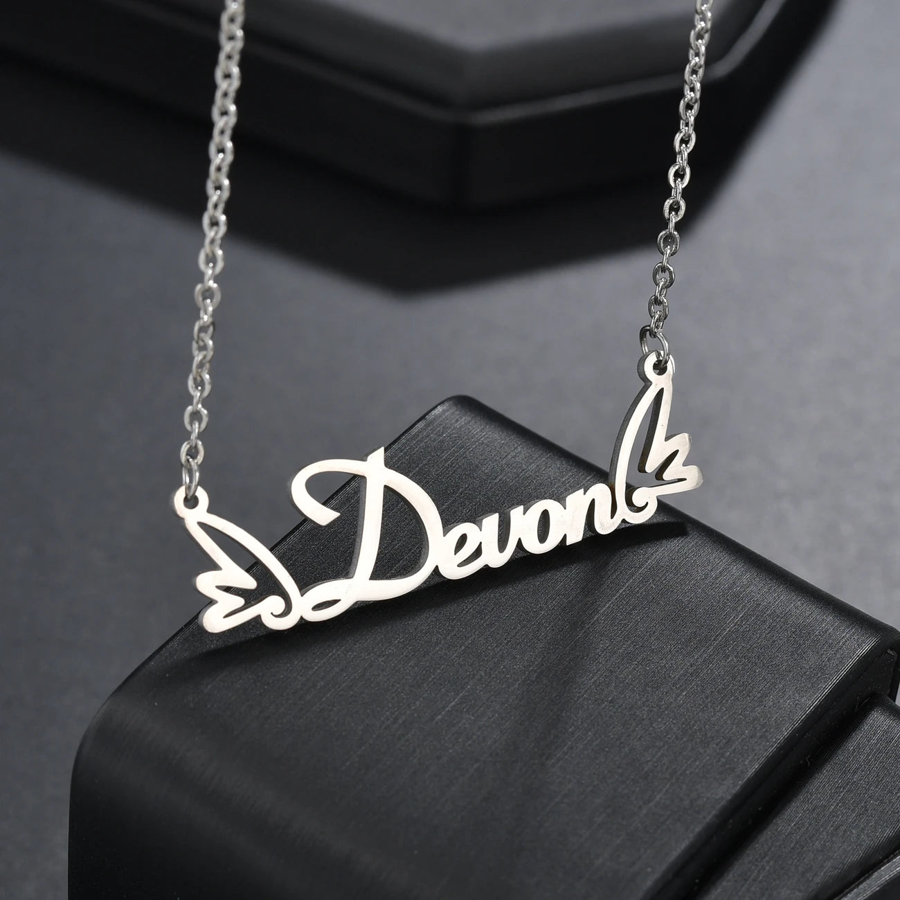 Atoztide New Personalized Custom Name Wing Necklaces Letters Stainless Butterfly Pendant Chain for Women Christmas Jewelry Gift