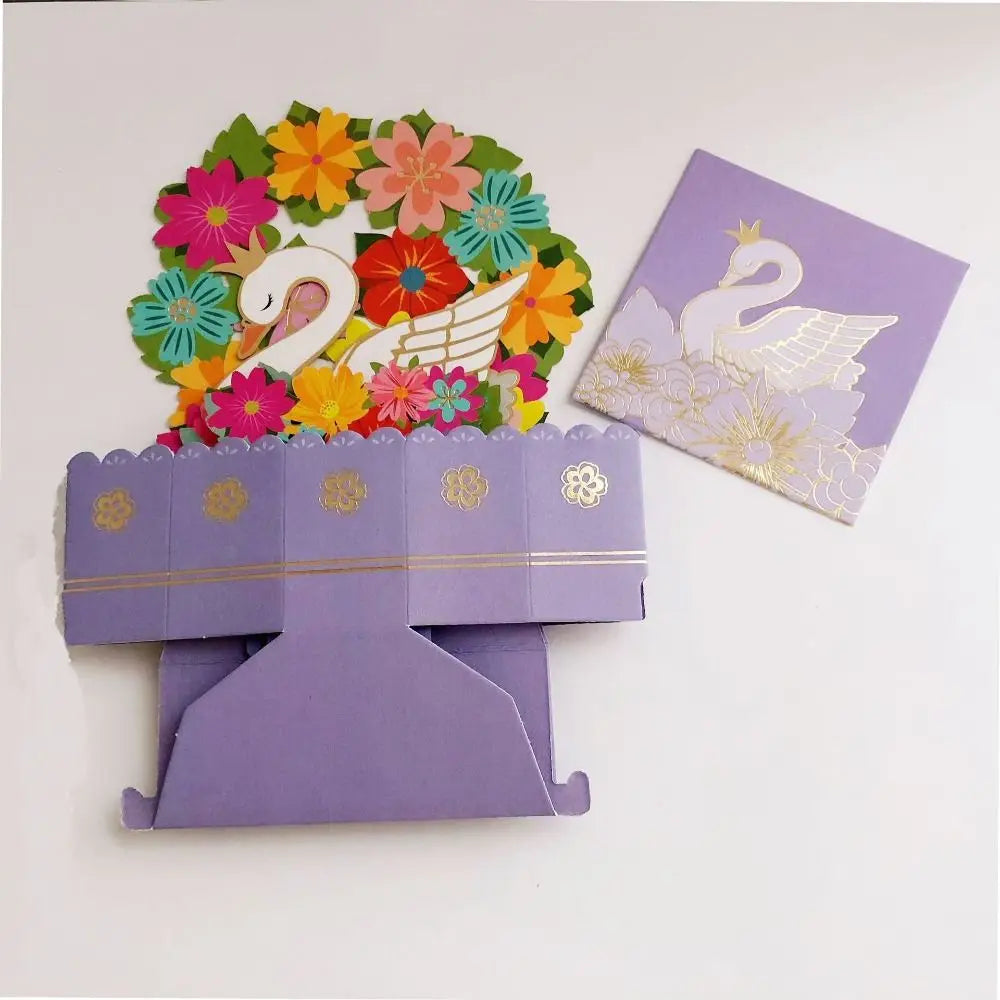 3D Pop Up Greeting Cards Merry Christmas Cards New Year Greeting Cards Birthday Blessing Postcard Swan Mermaid Thank You Cards