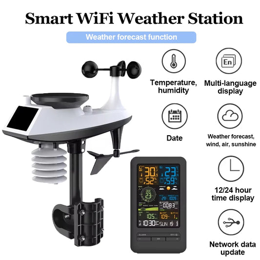 Smart WiFi Weather Station Digital Clock Wind Speed Direction Rainfall Light Index Air Quality Temperature Humidity Monitor