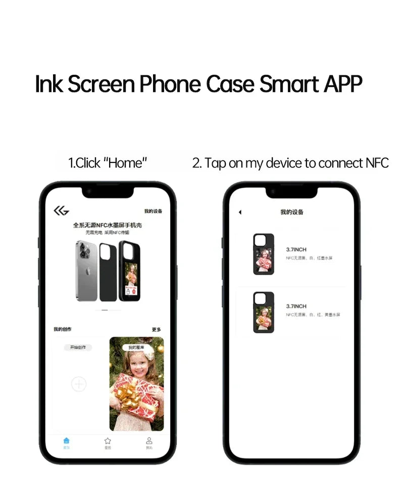 Smart NFC Phone Case For iPhone 15 13 14 Pro Max E-ink Screen Display Refresh Photos Via APP Anime Characters Couple Phone Cover