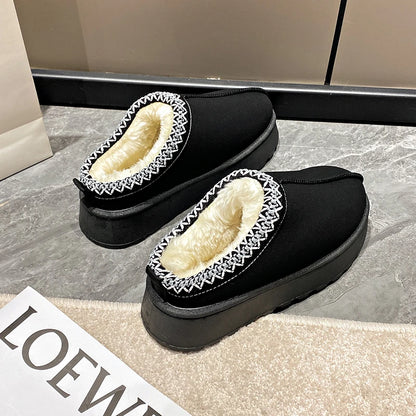 2024 Winter New Snow Boots for Women Cashmere Warm Thick Soles Without Heel-covered Hair Half Slipper Cotton Shoes for Women