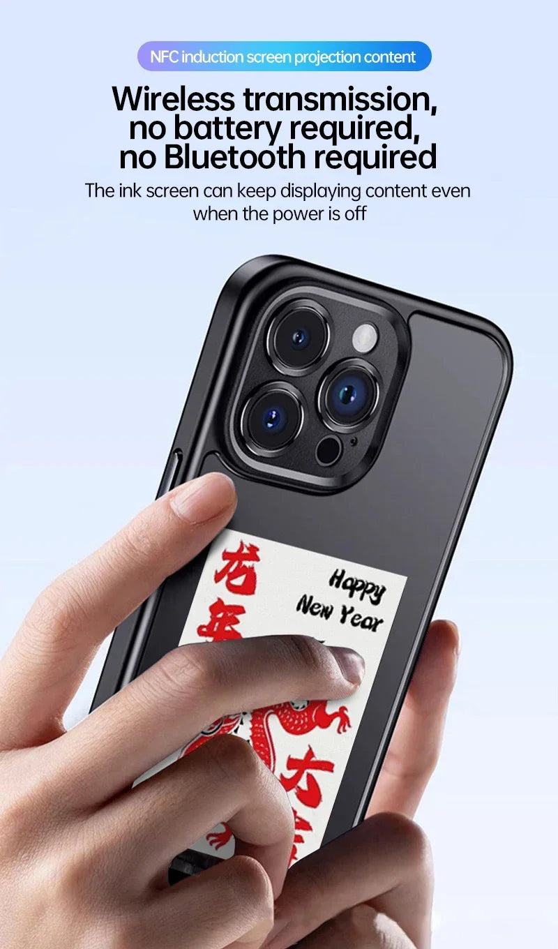 Smart NFC Phone Case For iPhone 15 13 14 Pro Max E-ink Screen Display Refresh Photos Via APP Anime Characters Couple Phone Cover