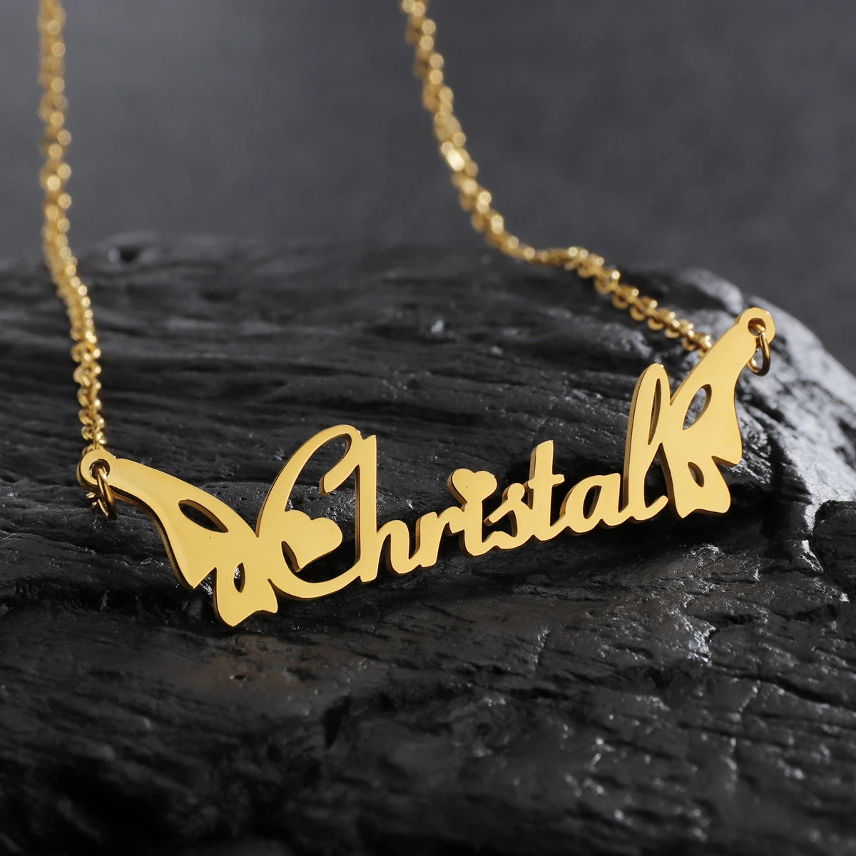 Atoztide New Personalized Custom Name Wing Necklaces Letters Stainless Butterfly Pendant Chain for Women Christmas Jewelry Gift
