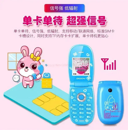 Sanrio Hello Kitty Flip Phone New Cartoon Cute Children White Pink Kawaii Mini Phone Children Birthday Gifts Fashion Model Toys