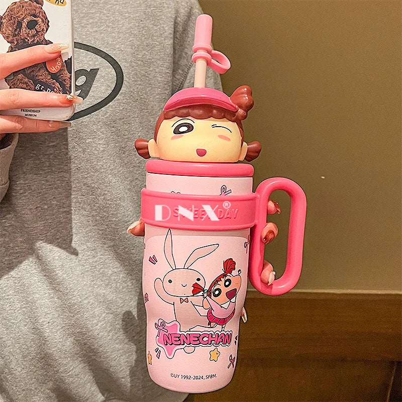 800Ml Crayon Shin-Chan 316 Stainless Steel Thermos Cup Cute Cartoon Doll Couple Water Cup Large Capacity Straw Cup Gift Toys