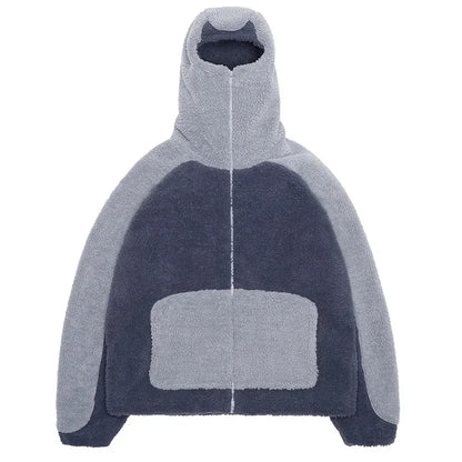 Autumn Winter Lamb Wool Fashion Loose Men's Jacket Contrast Patchwork Hooded Zipper Coat Plush Thicking Warm Couple Clothing