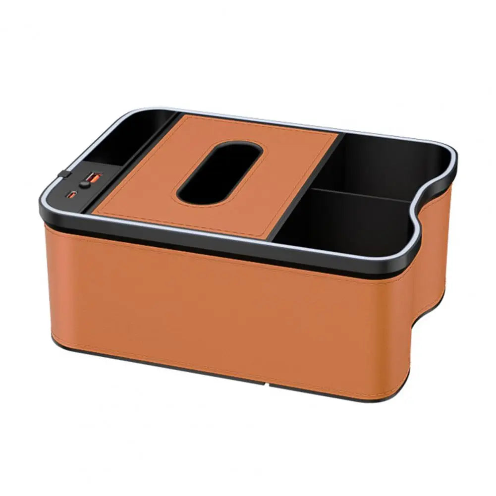 Car Console Side Organizer Car Armrest Tray Car Armrest Storage Box with Charging Ports Multi-mode Led Lights for Capacity